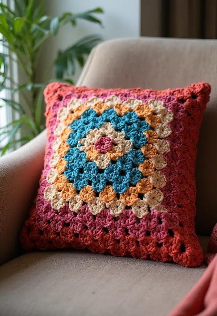 26 Creative Tutorials on How to Crochet a Granny Square for Beginners - 9. Granny Square Pillow Cover