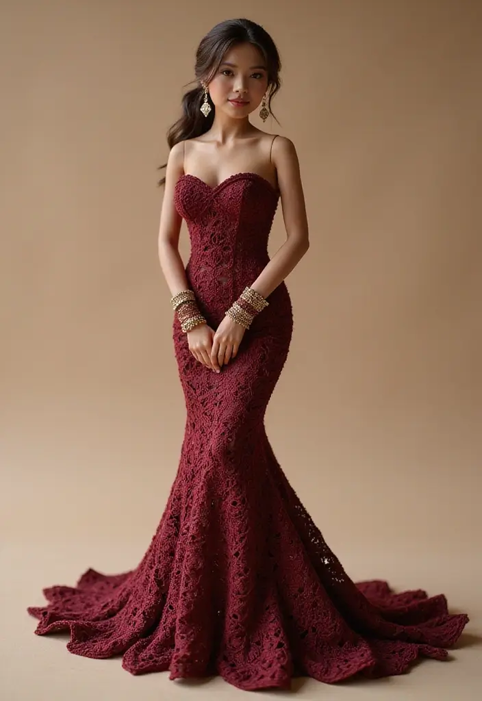 26 Crochet Doll Clothes Free Pattern Ideas for Tiny Fashionistas - 21. Elegant Evening Gown