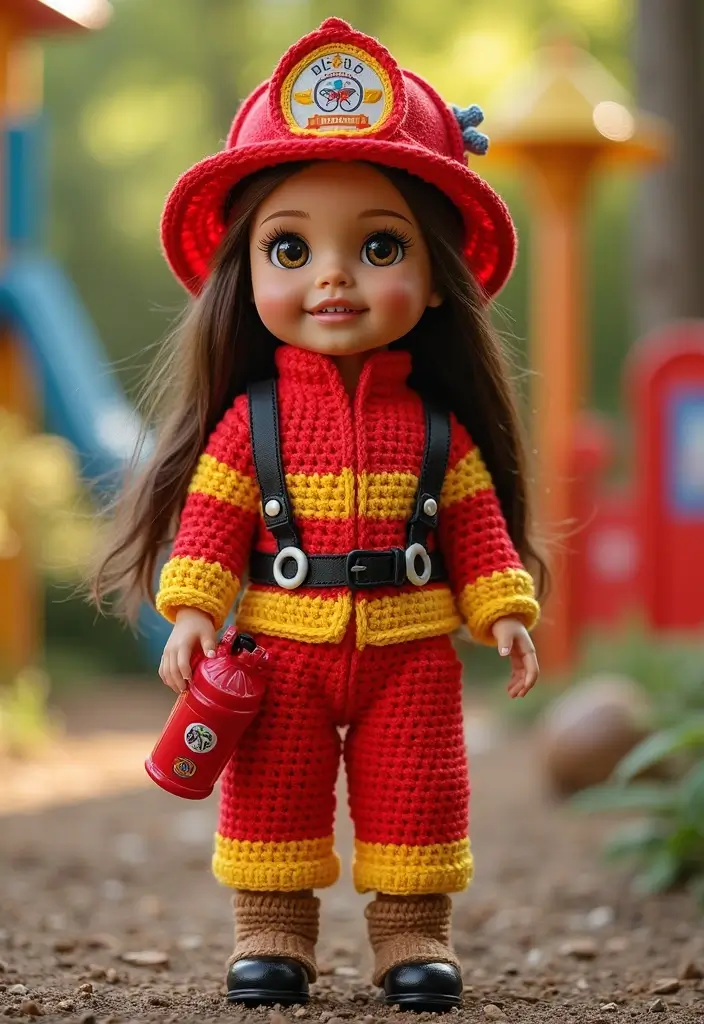 26 Crochet Doll Clothes Free Pattern Ideas for Tiny Fashionistas - 25. Happy Firefighter Costume