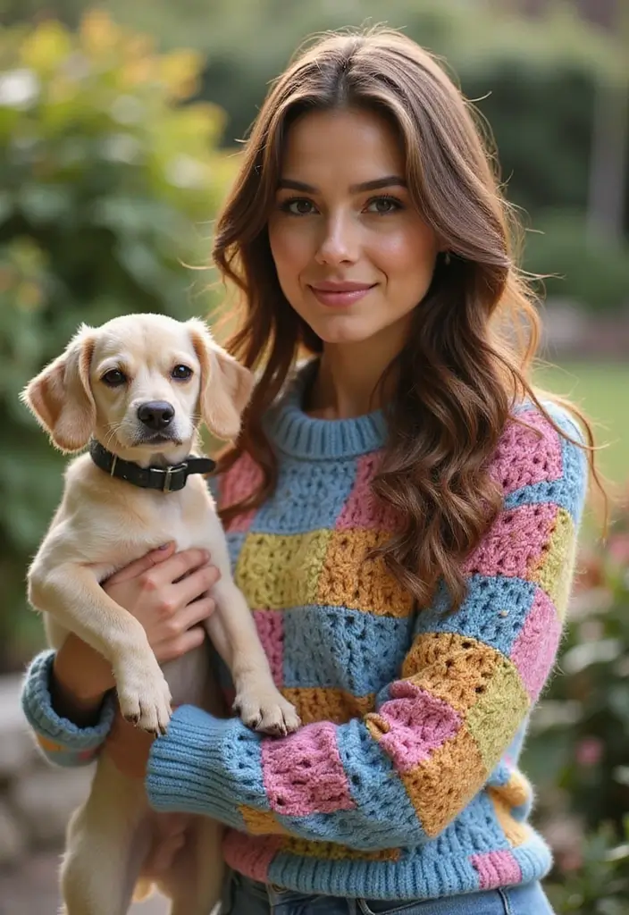 26 Cute Crochet Dog Sweater Free Pattern Ideas for Your Pet - 12. The Patchwork Sweater