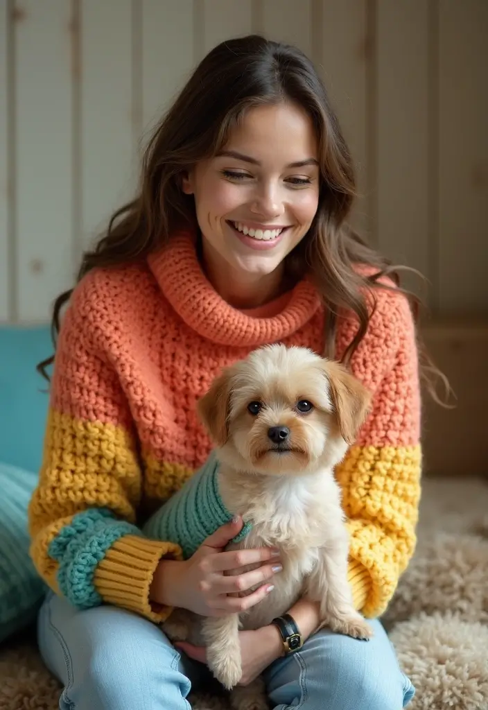 26 Cute Crochet Dog Sweater Free Pattern Ideas for Your Pet - 16. The Color-Block Sweater