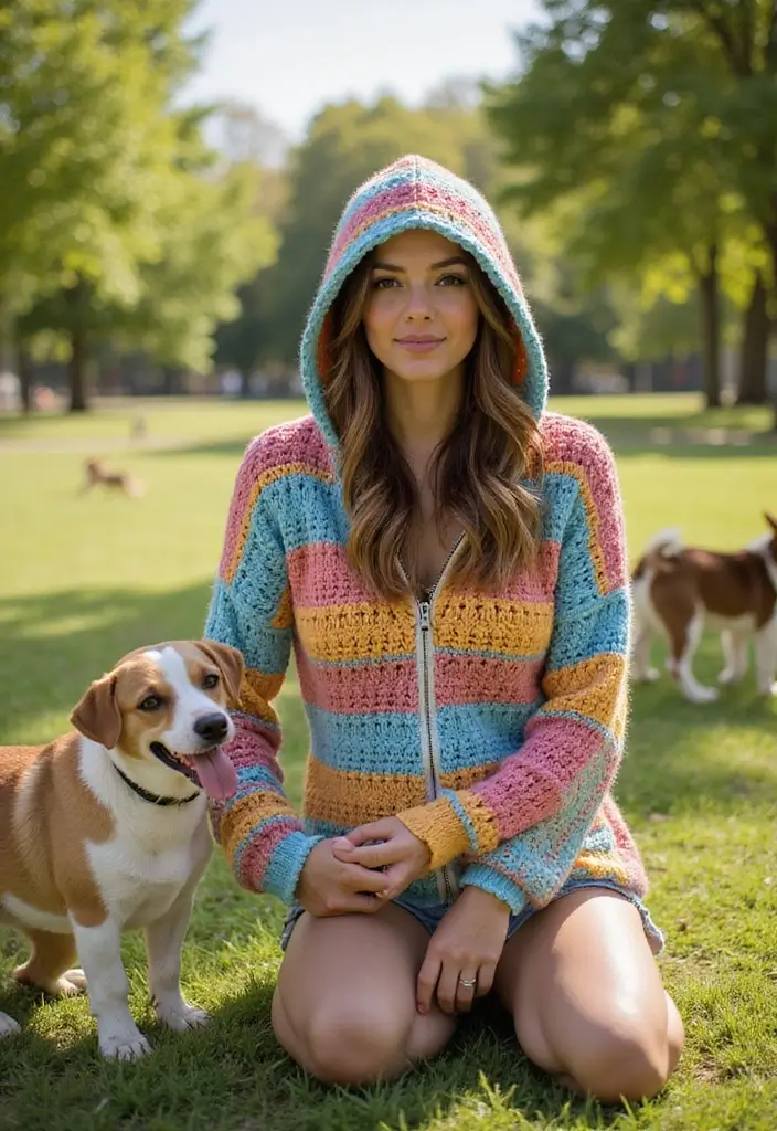 26 Cute Crochet Dog Sweater Free Pattern Ideas for Your Pet - 17. The Sporty Hoodie Sweater