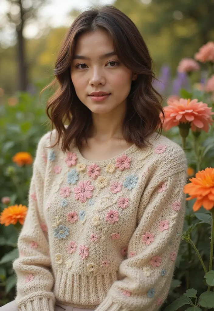 26 Cute Crochet Dog Sweater Free Pattern Ideas for Your Pet - 4. Floral Motif Sweater