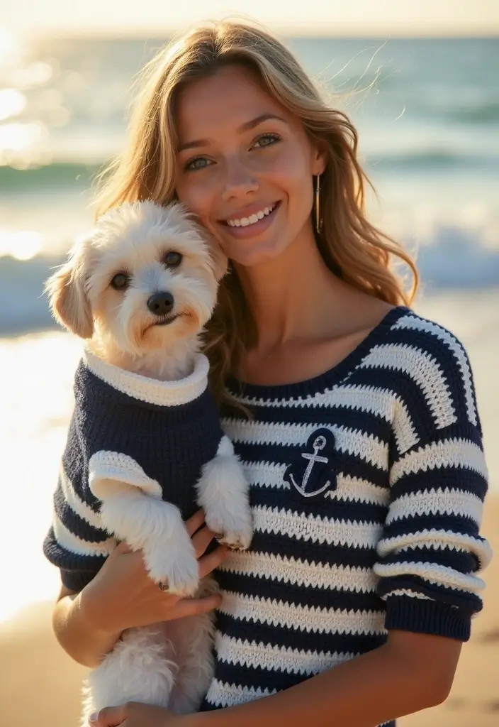 26 Cute Crochet Dog Sweater Free Pattern Ideas for Your Pet - 5. The Nautical Sweater
