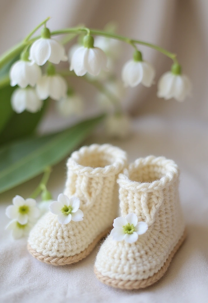 26 Lily of the Valley Crochet Ideas: Delicate and Beautiful - 11. Adorable Lily of the Valley Crochet Baby Booties