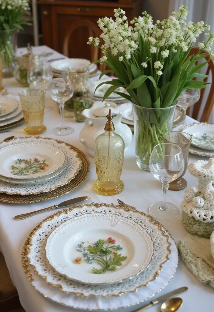 26 Lily of the Valley Crochet Ideas: Delicate and Beautiful - 16. Elegant Lily of the Valley Crochet Table Settings