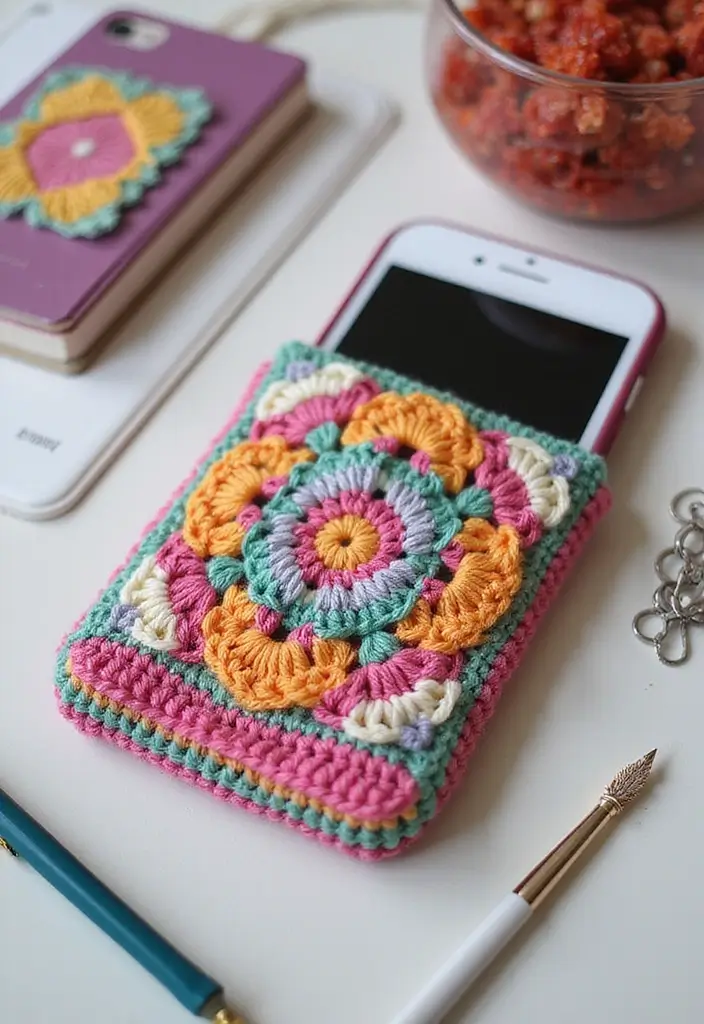 26 Lily of the Valley Crochet Ideas: Delicate and Beautiful - 17. Cute Lily of the Valley Crochet Smartphone Case