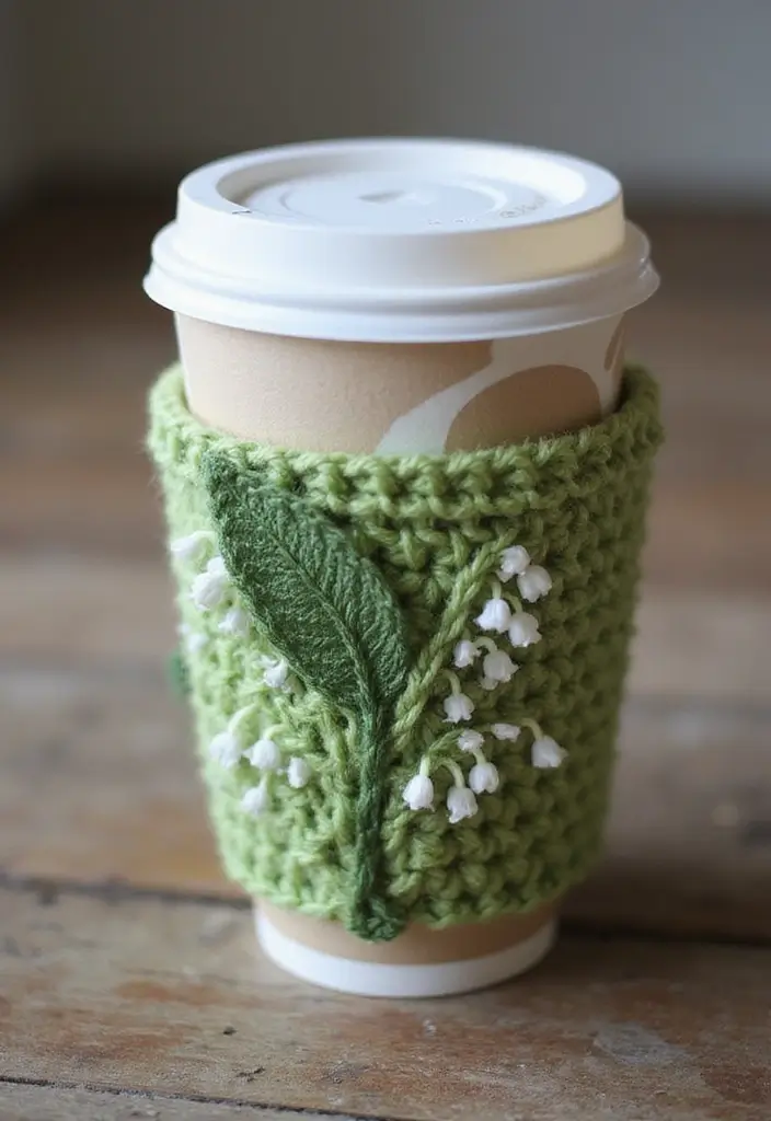 26 Lily of the Valley Crochet Ideas: Delicate and Beautiful - 19. Whimsical Lily of the Valley Crochet Cup Sleeves