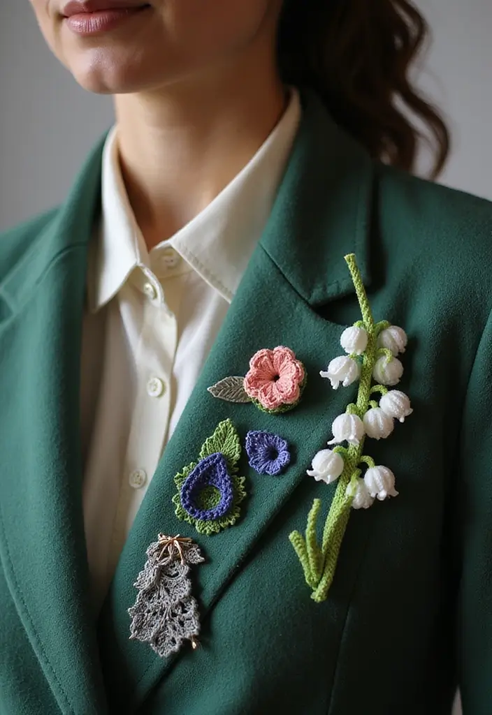 26 Lily of the Valley Crochet Ideas: Delicate and Beautiful - 2. Adorable Lily of the Valley Crochet Brooches