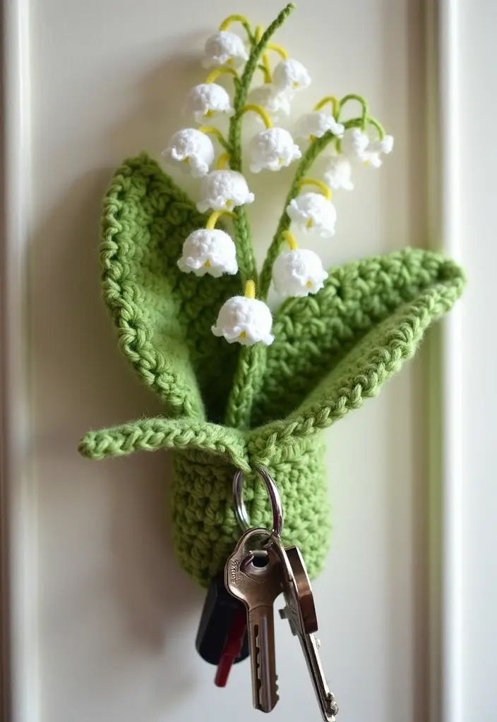 26 Lily of the Valley Crochet Ideas: Delicate and Beautiful - 20. Inspiring Lily of the Valley Crochet Key Holders