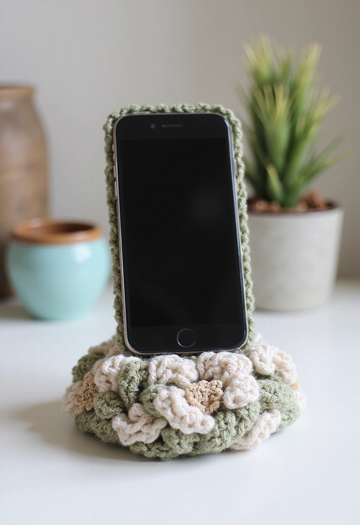 26 Lily of the Valley Crochet Ideas: Delicate and Beautiful - 23. Cool Lily of the Valley Crochet Phone Stand