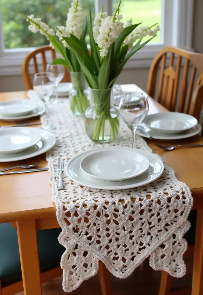 26 Lily of the Valley Crochet Ideas: Delicate and Beautiful - 5. Elegant Lily of the Valley Crochet Table Runner