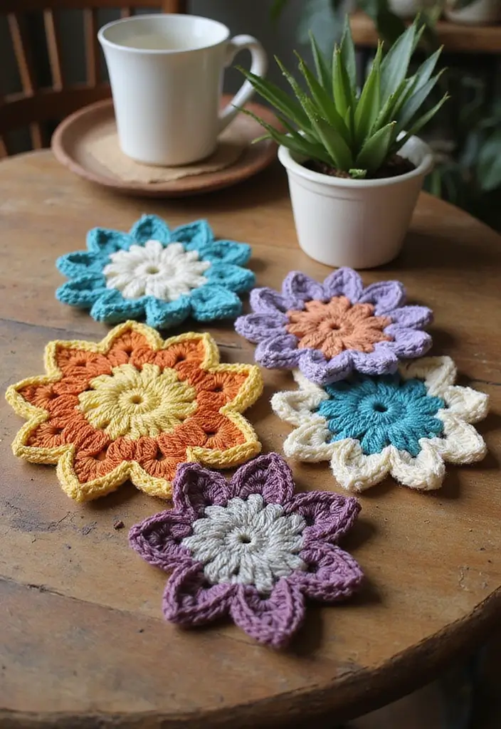 26 Lily of the Valley Crochet Ideas: Delicate and Beautiful - 9. Charming Lily of the Valley Crochet Coasters