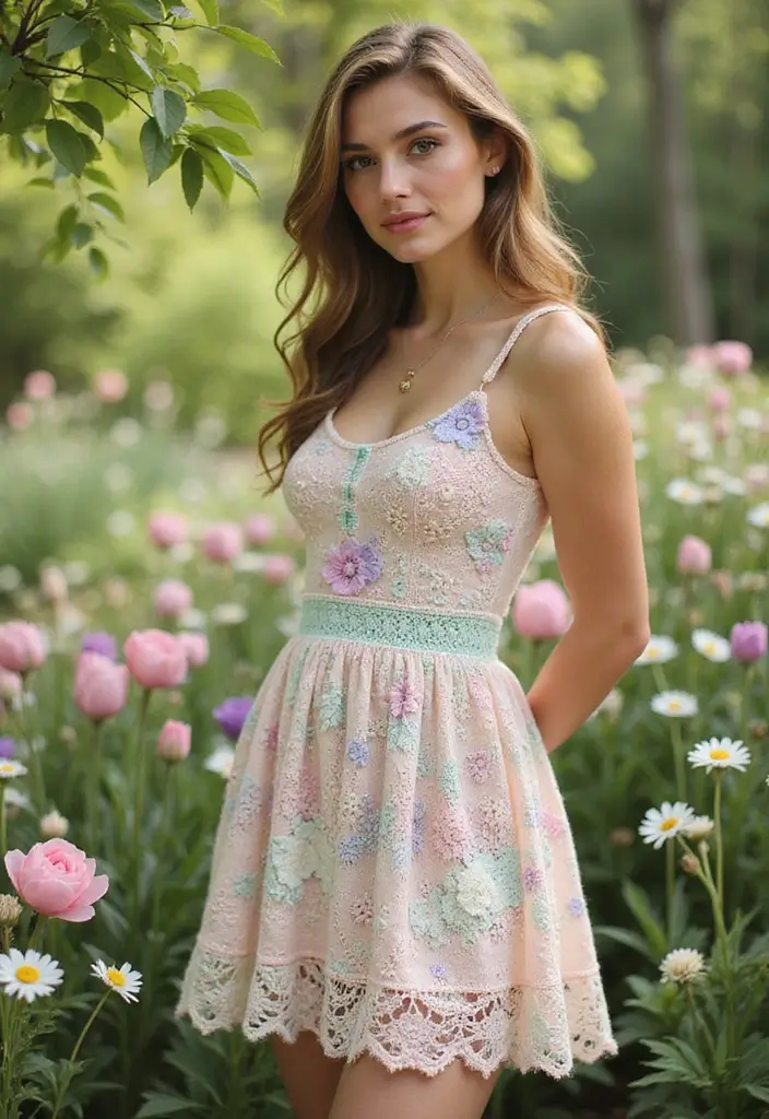 26 Modèles de Robes au Crochet Élégantes pour Toutes les Occasions - 19. La Robe de Printemps Fleurie