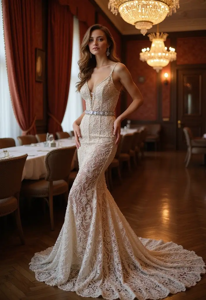 26 Modèles de Robes au Crochet Élégantes pour Toutes les Occasions - 23. La Robe de Gala avec Traîne