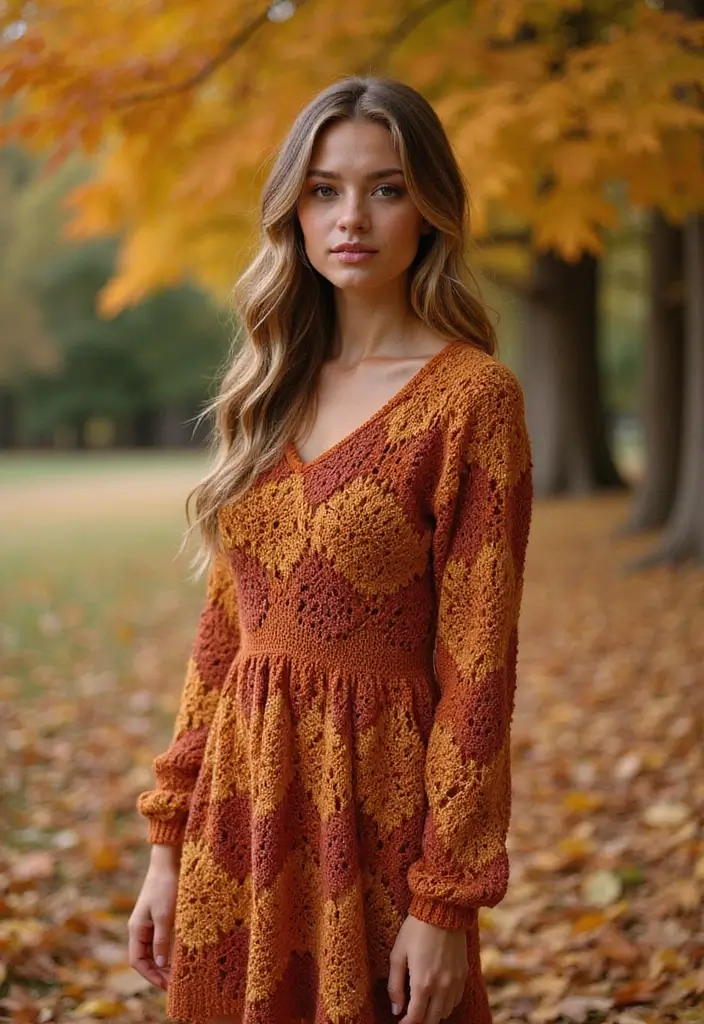 26 Modèles de Robes au Crochet Élégantes pour Toutes les Occasions - 5. La Robe d'Automne en Crochet