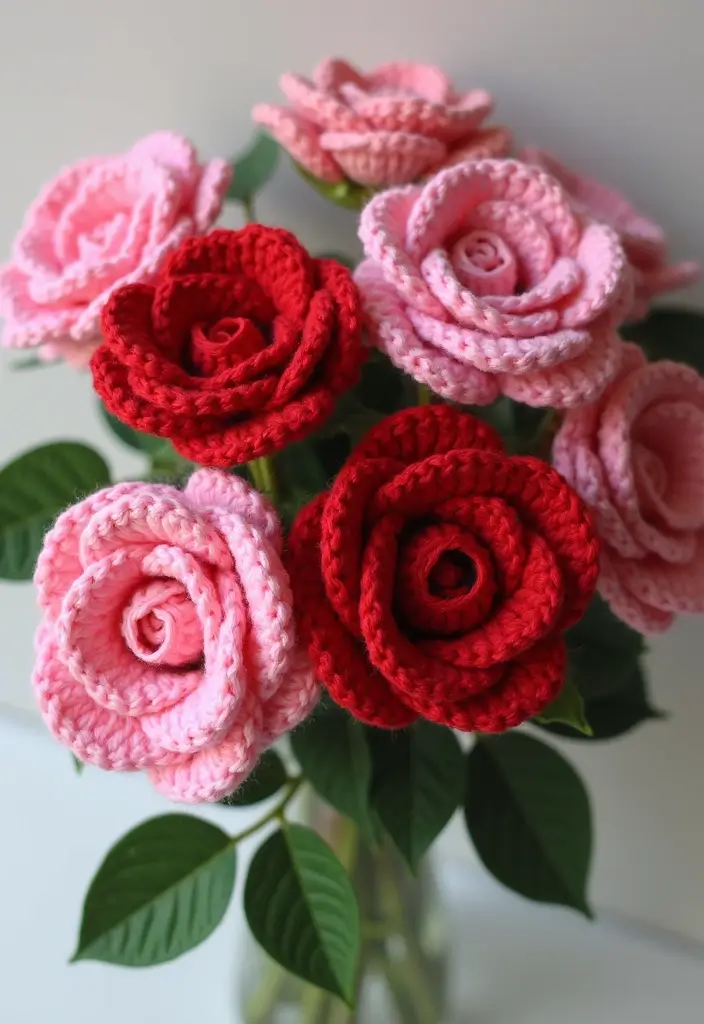 26 Ramos de Flores a Crochet Ideas Creativas y Románticas - 1. Ramos de Rosas de Ganchillo