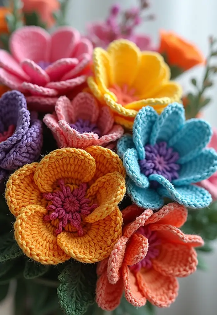 26 Ramos de Flores a Crochet Ideas Creativas y Románticas - 10. Ramos de Flores Multicolores