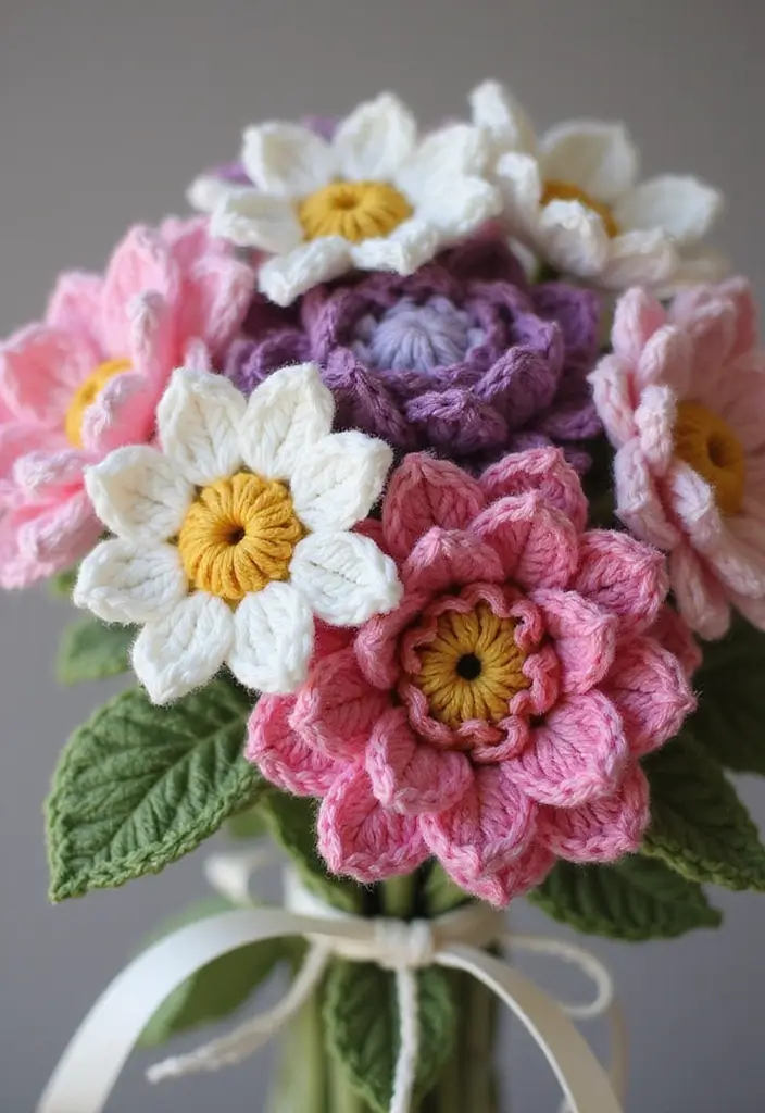 26 Ramos de Flores a Crochet Ideas Creativas y Románticas - 11. Ramos de Flores con Mensaje Secreto