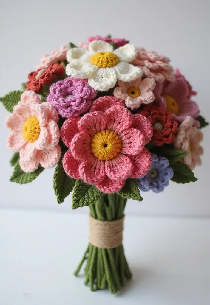 26 Ramos de Flores a Crochet Ideas Creativas y Románticas - 12. Ramos de Flores de Compromiso