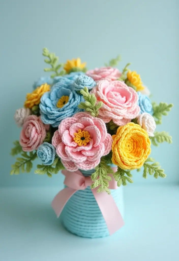 26 Ramos de Flores a Crochet Ideas Creativas y Románticas - 13. Ramos de Flores para Baby Shower
