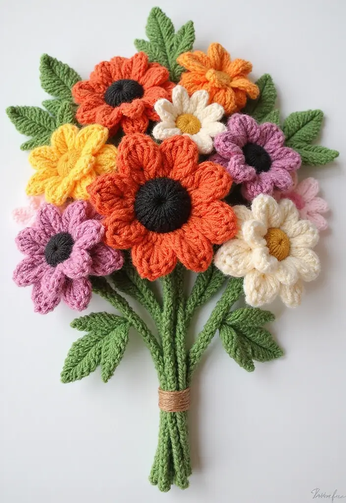 26 Ramos de Flores a Crochet Ideas Creativas y Románticas - 14. Ramos de Flores de Agradecimiento