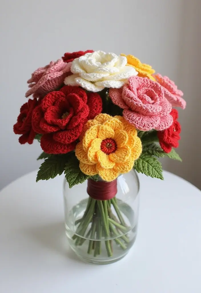 26 Ramos de Flores a Crochet Ideas Creativas y Románticas - 16. Ramos de Flores de Aniversario