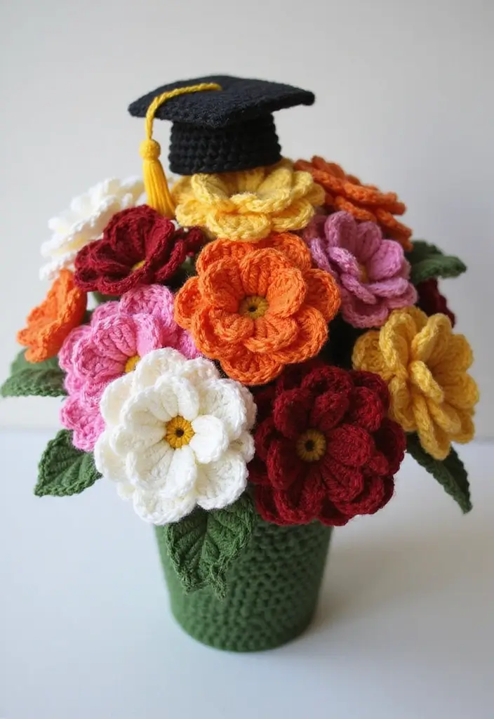 26 Ramos de Flores a Crochet Ideas Creativas y Románticas - 17. Ramos de Flores para Graduación