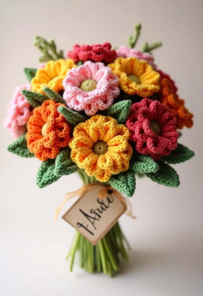 26 Ramos de Flores a Crochet Ideas Creativas y Románticas - 18. Ramos de Flores de Bienvenida