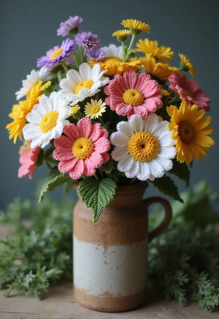 26 Ramos de Flores a Crochet Ideas Creativas y Románticas - 2. Ramos Silvestres de Flores de Ganchillo