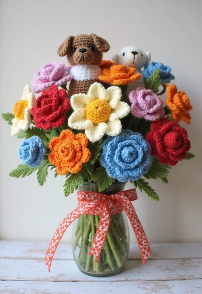 26 Ramos de Flores a Crochet Ideas Creativas y Románticas - 20. Ramos de Flores para Mascotas