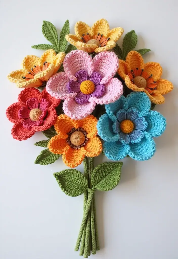26 Ramos de Flores a Crochet Ideas Creativas y Románticas - 24. Ramos con Flores de Papel y Crochet