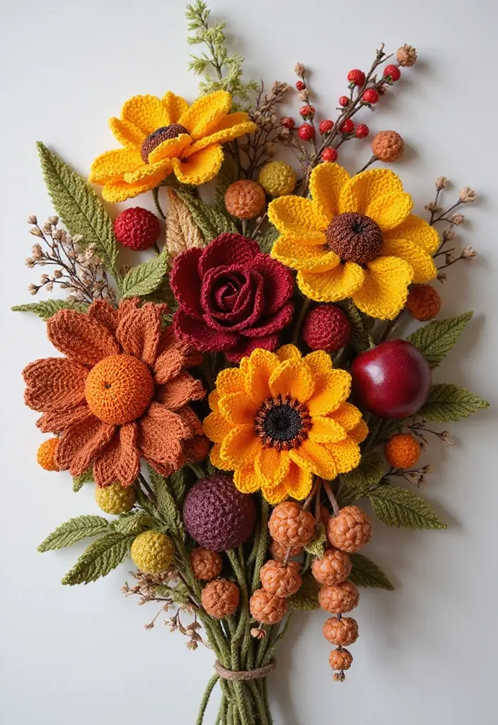 26 Ramos de Flores a Crochet Ideas Creativas y Románticas - 25. Ramos de Flores de Cosecha