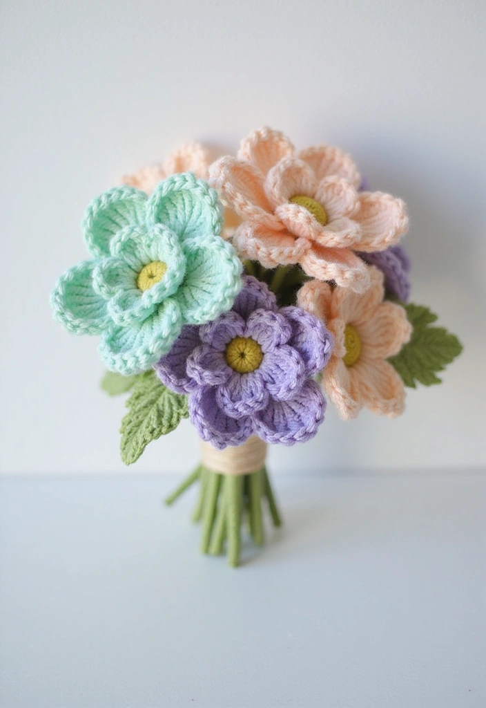26 Ramos de Flores a Crochet Ideas Creativas y Románticas - 5. Ramos de Flores Pastel