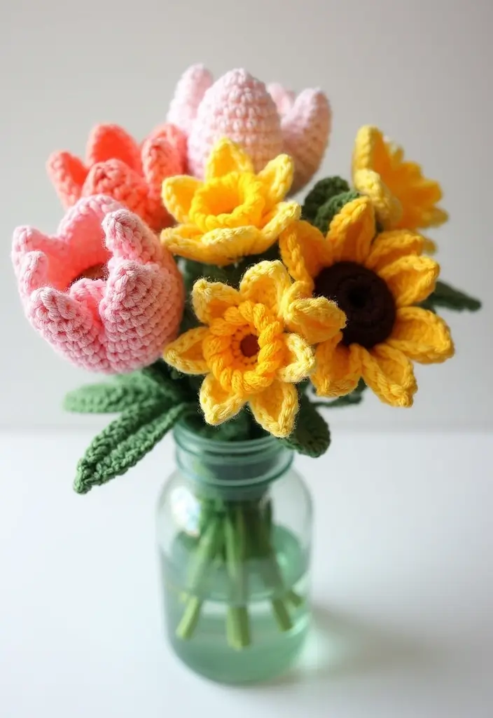 26 Ramos de Flores a Crochet Ideas Creativas y Románticas - 6. Ramos de Flores de Primavera