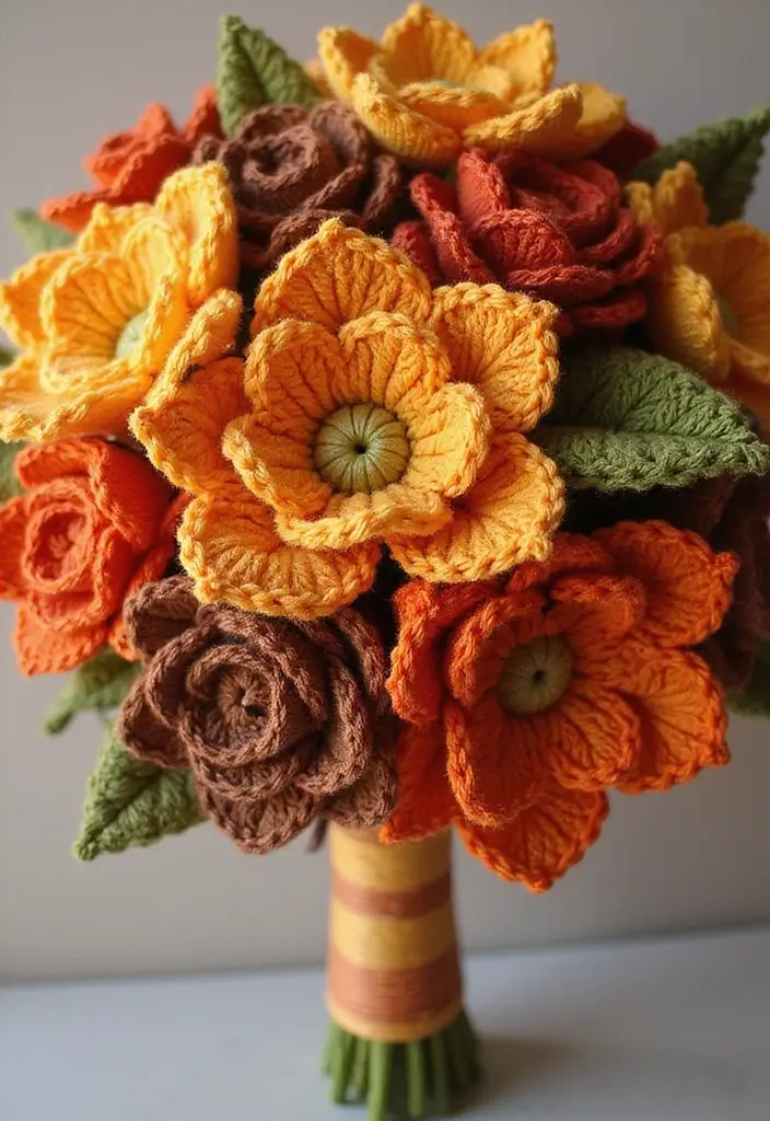 26 Ramos de Flores a Crochet Ideas Creativas y Románticas - 7. Ramos con Flores de Otoño