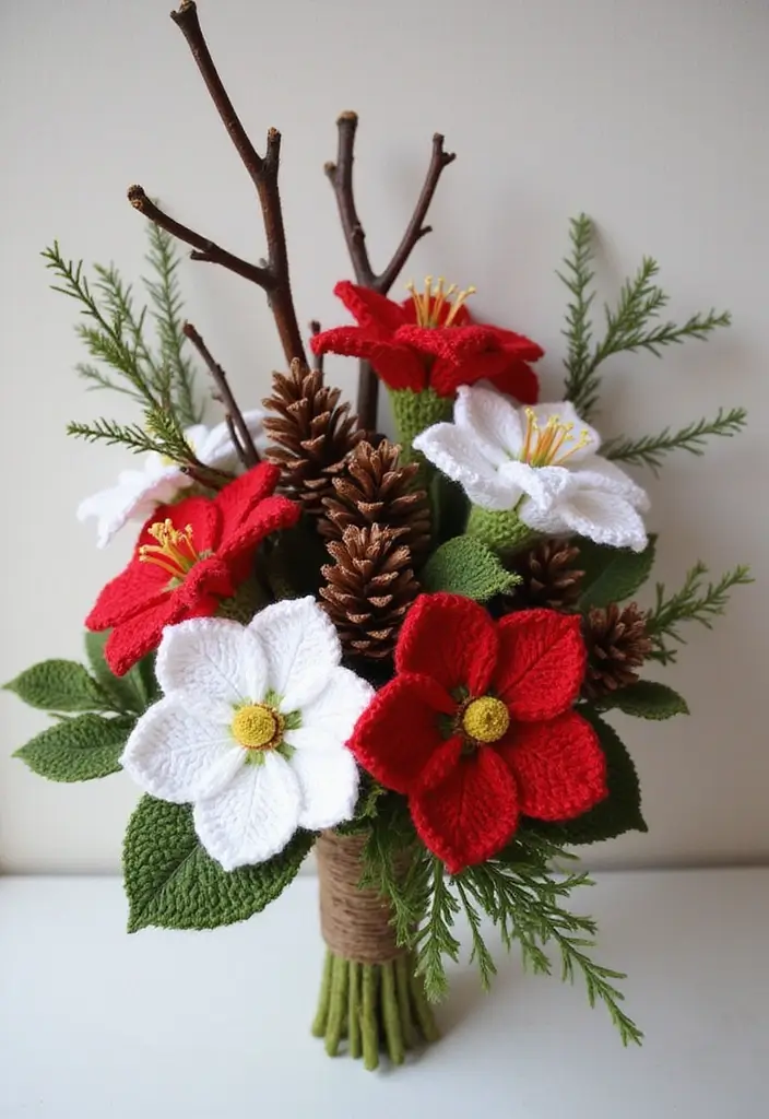 26 Ramos de Flores a Crochet Ideas Creativas y Románticas - 8. Ramos de Flores de Invierno