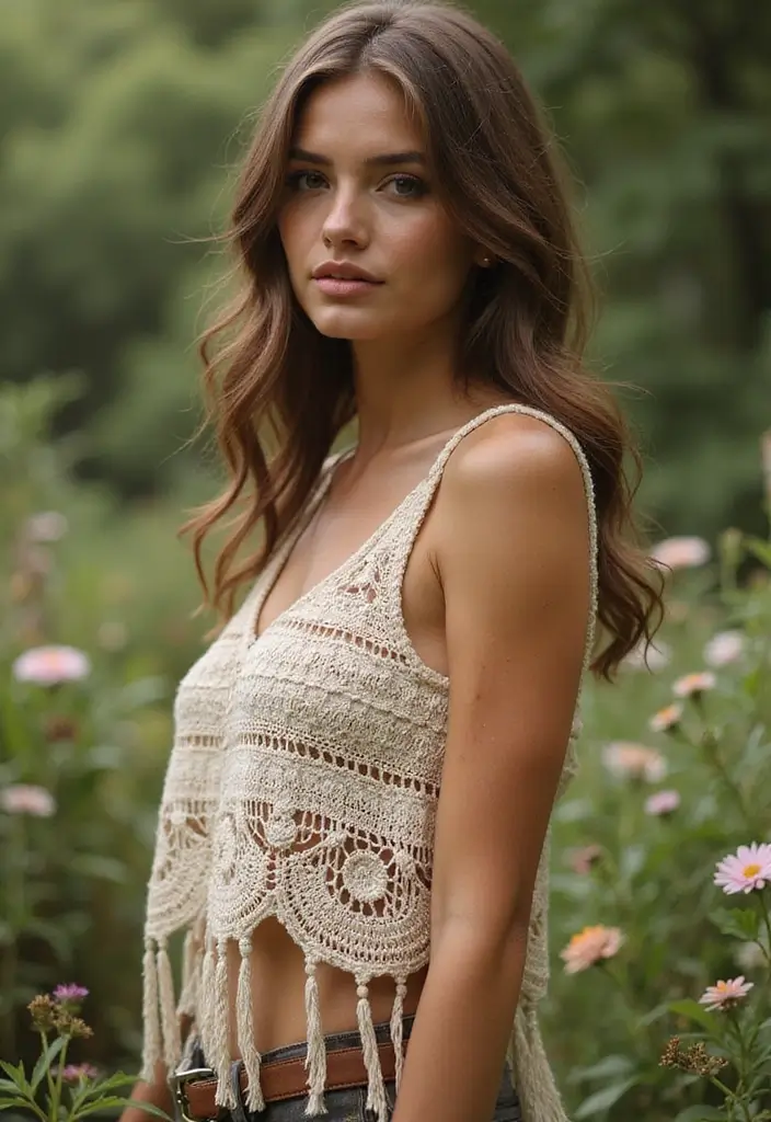 26 Top Crop Tejido en Crochet Ideas Modernas y Juveniles - 10. Crop Top Estilo Boho