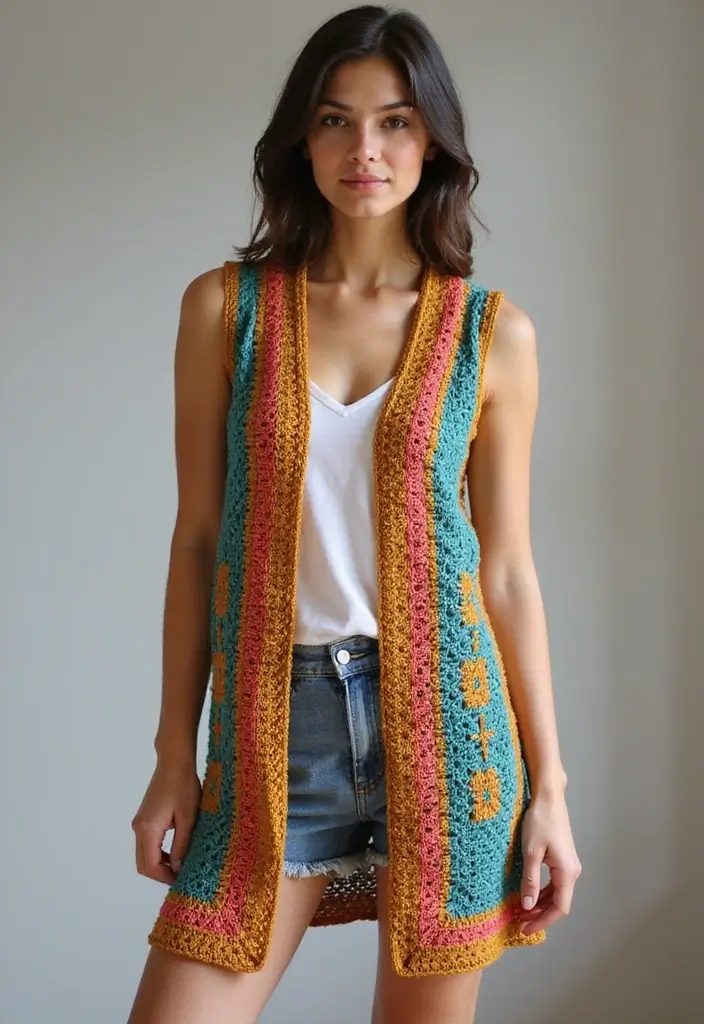 27 Chaleco a Crochet Mujer Patrones Modernos para Principiantes - 13. Chaleco de Rayas Verticales