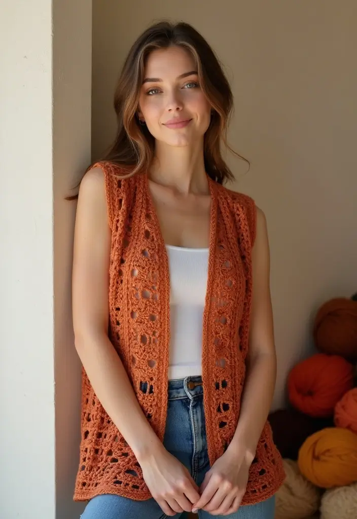 27 Chaleco a Crochet Mujer Patrones Modernos para Principiantes - 25. Chaleco con Colores Sólidos