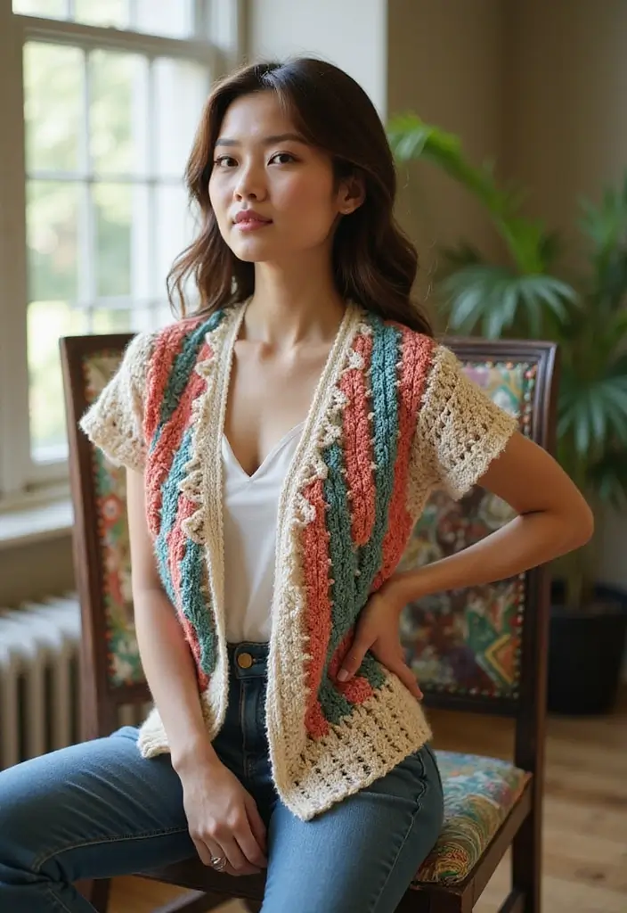 27 Chaleco a Crochet Mujer Patrones Modernos para Principiantes - 4. Chaleco con Puntadas de Sorpresa