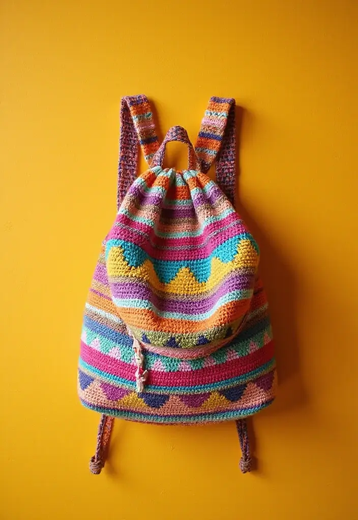 27 Chic Modèles de Sac en Crochet Faciles à Réaliser à la Maison - 18. Sac à Dos en Crochet avec Motif Géométrique