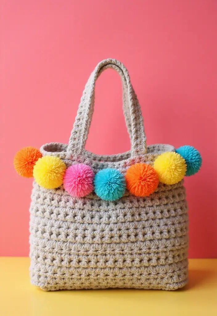 27 Chic Modèles de Sac en Crochet Faciles à Réaliser à la Maison - 19. Sac à main en Crochet à Pompons