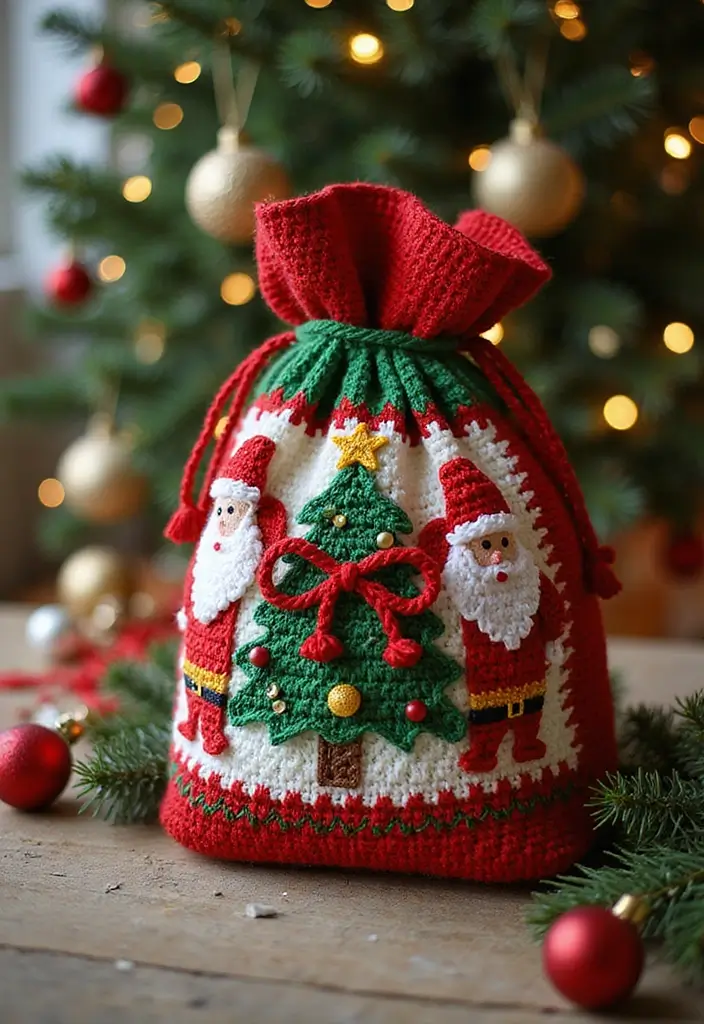 27 Chic Modèles de Sac en Crochet Faciles à Réaliser à la Maison - 22. Sac de Noël en Crochet