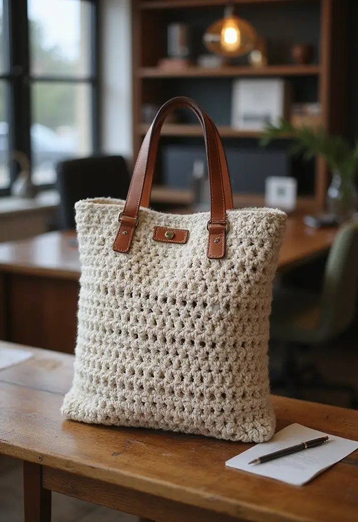 27 Chic Modèles de Sac en Crochet Faciles à Réaliser à la Maison - 25. Sac en Crochet avec Détails en Cuir