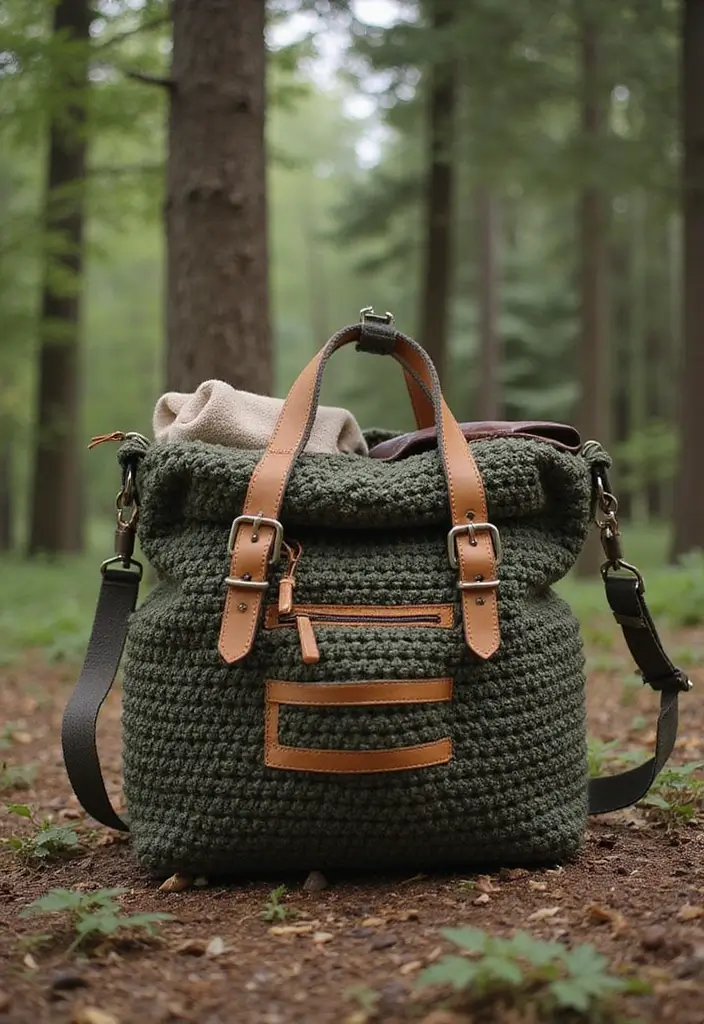 27 Chic Modèles de Sac en Crochet Faciles à Réaliser à la Maison - 27. Sac en Crochet de Camping