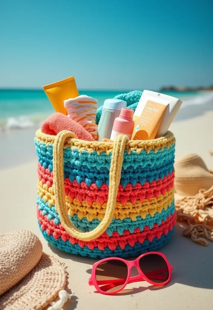 27 Chic Modèles de Sac en Crochet Faciles à Réaliser à la Maison - 7. Sac de Plage Coloré