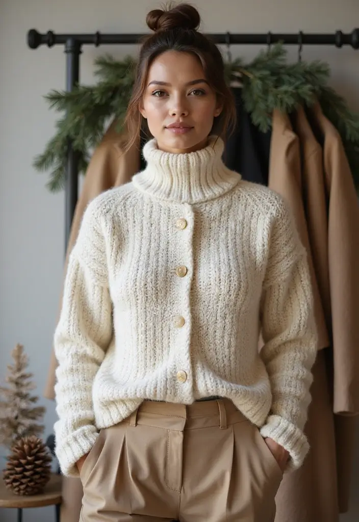 27 Crochet Cardigan Pattern Free Women Designs for Every Season - 13. Textured Turtleneck Cardigan