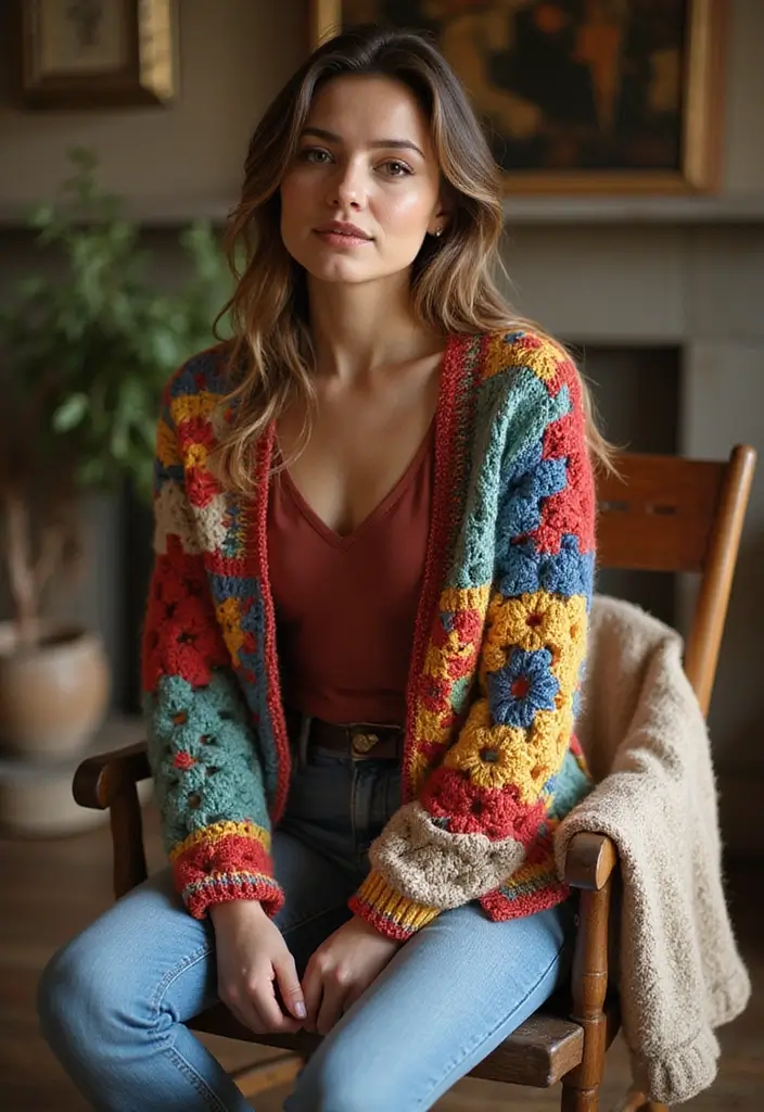 27 Crochet Cardigan Pattern Free Women Designs for Every Season - 7. Vintage-Inspired Granny Square Cardigan