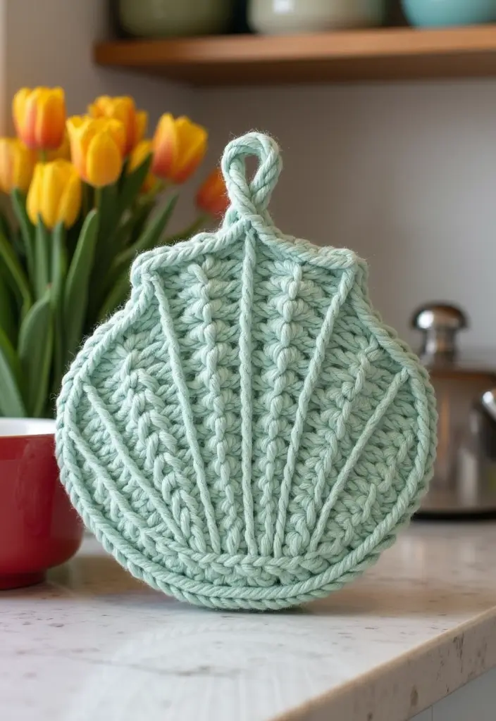 27 Crochet Pot Holders Free Pattern Designs for Your Kitchen - 11. Shell Stitch Pot Holder